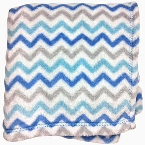 Flaw * Baby Gear Blue White Gray Chevron Zig Zag Blanket Soft Fleece Boy 30x40